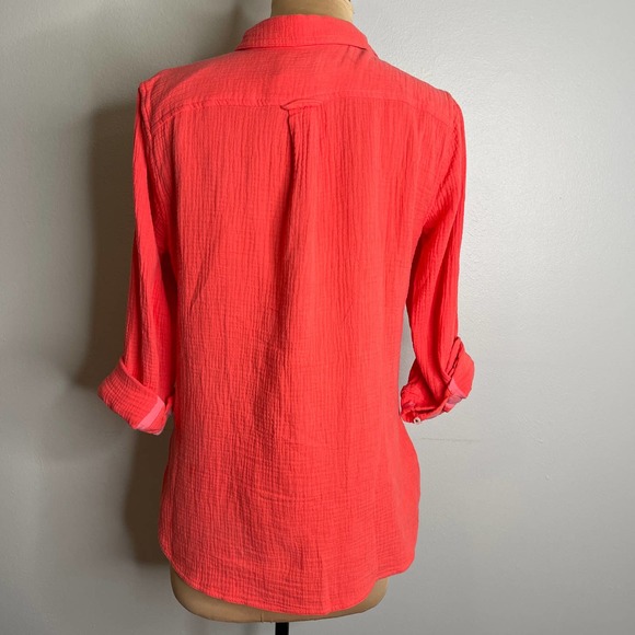 J.Crew 100% Cotton Classic Buttondown Coral Shirt Cuff Blouse Top 2 Cuffs Travel - Picture 5 of 16